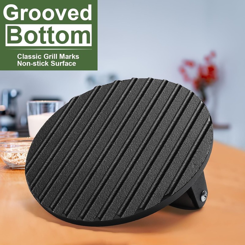 Burger Press 7 round HeavyDuty Cast Iron Smash Bacon Press Meat Steak with Wo gallery