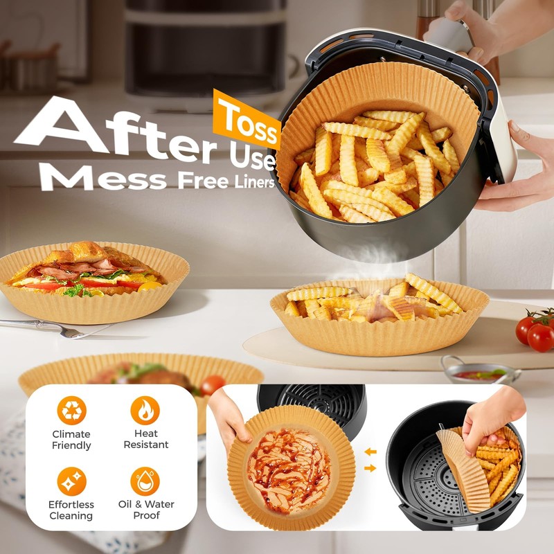 125Pcs 8 Inch Round Air Fryer Liners Disposable, Non-Stick 8"Round, Natural gallery