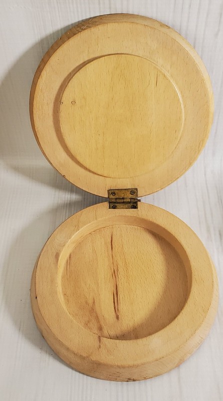 Vintage Wooden Burger Press with Rooster Design Hand Painted Lid Mid Century gallery