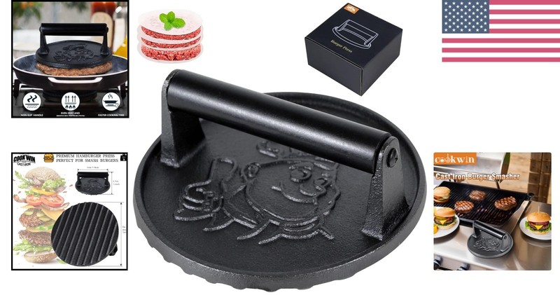 Professional 7-Inch Smash Burger Press with 50 Patty Paper - Ideal for Grilling gallery