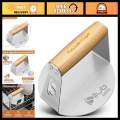 Stainless Steel Burger Press 6″ – Non-Stick Hamburger Smasher with Wood Handle