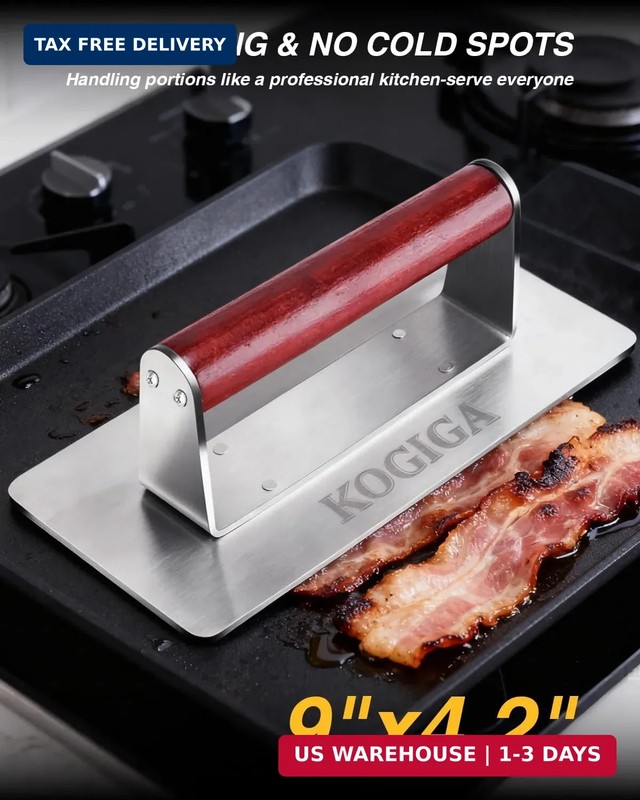 Ultimate Rectangle Griddle Press 1.92LB - 9x4.2 Inch Smash Burger & Bacon Press, gallery