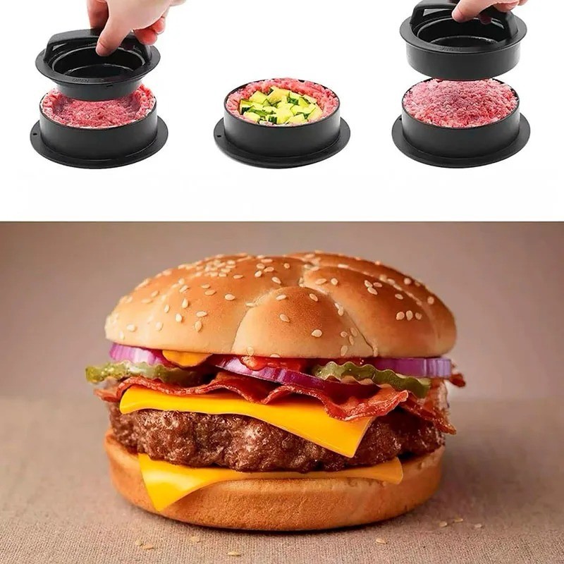 3 IN 1 Non Stick Stuffed Burger Press Hamburger Patty Molds Maker Sliders BBQ US gallery