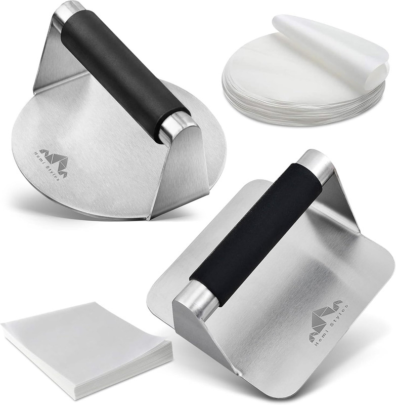 Stainless Steel Burger Press –5.5 Inch round and Square Meat Masher with Silicon gallery