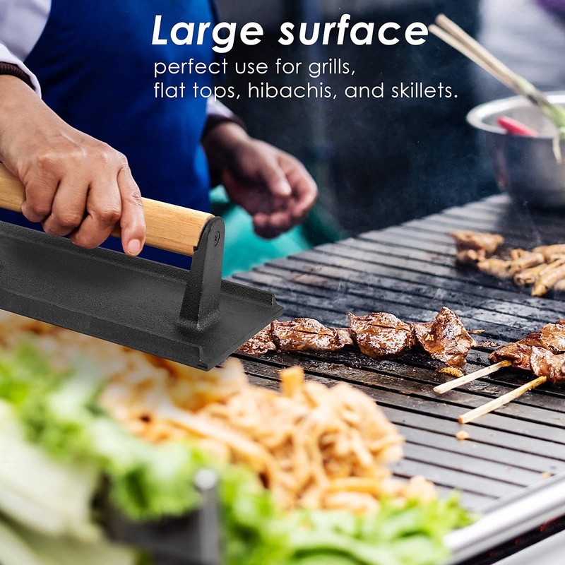 8x4in Pre-Seasoned Cast Iron Grill Press with Wooden Handle Bacon Steak gallery