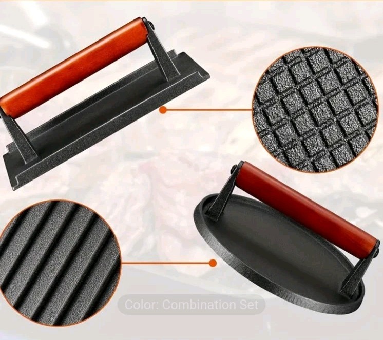 2-Piece Cast Iron Hamburger Press Set BBQ Grilling Press gallery