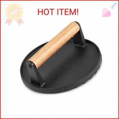 HaSteeL Single Cast Iron Grill Press, Heavy Duty 7In Bacon Burger Press with Woo