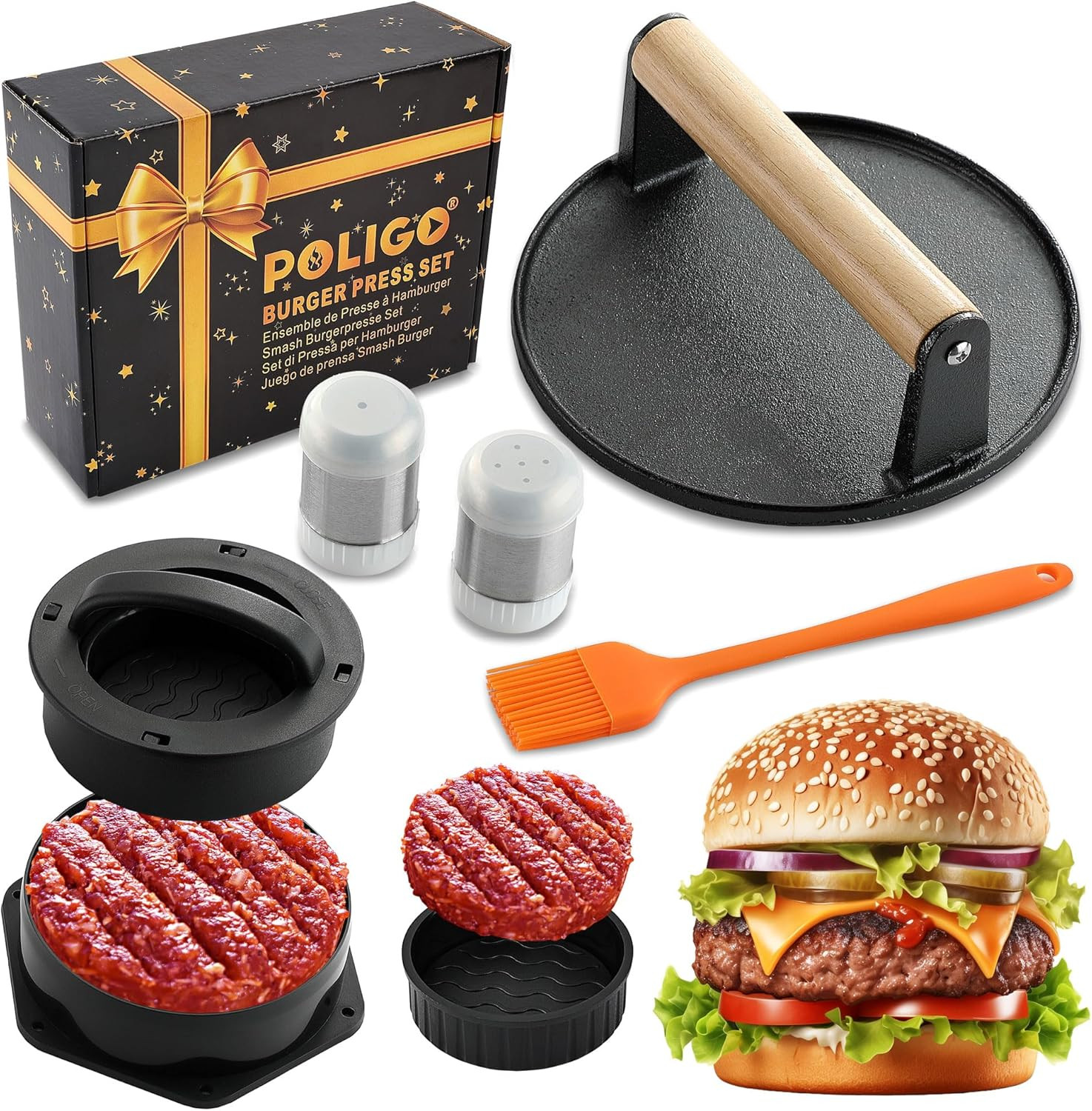 Smash Burger Press Kit - 4 in 1 Hamburger Patty Storage Containers,6.69" round C gallery