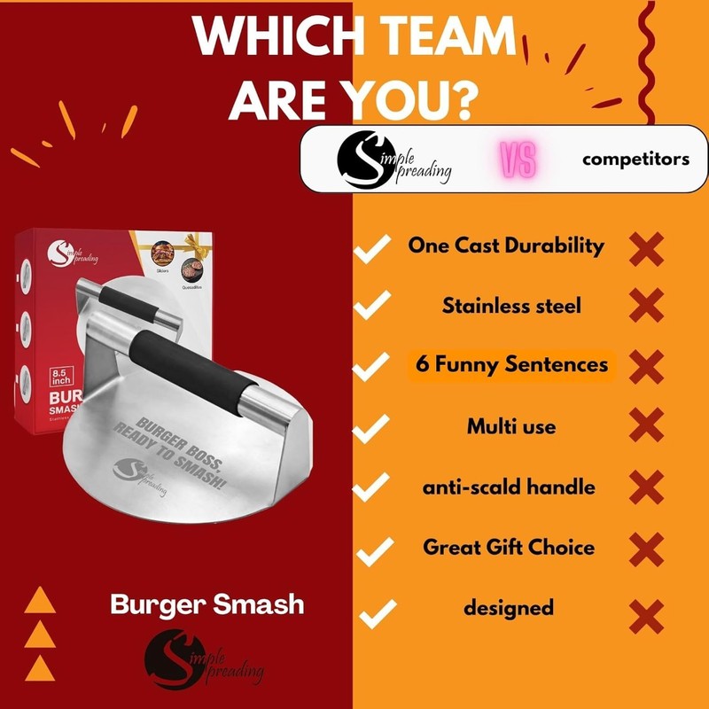 Simple preading Smash Burger Press with Fun Quotes - Stainless Steel Hamburge gallery