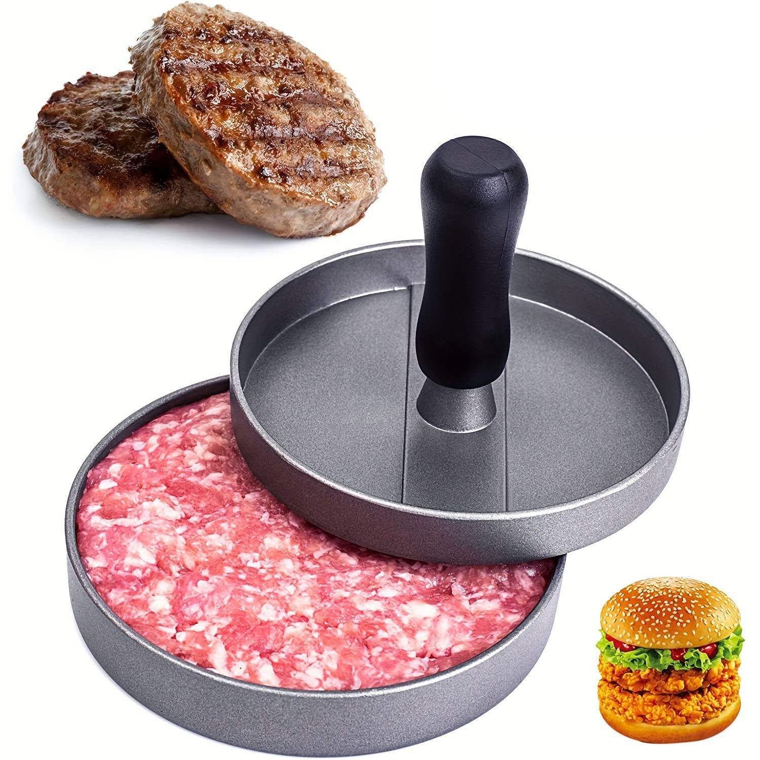 Aluminum Hamburger Press Stuffed Meat Grill Burger Patty Maker Tool Beef Patty gallery