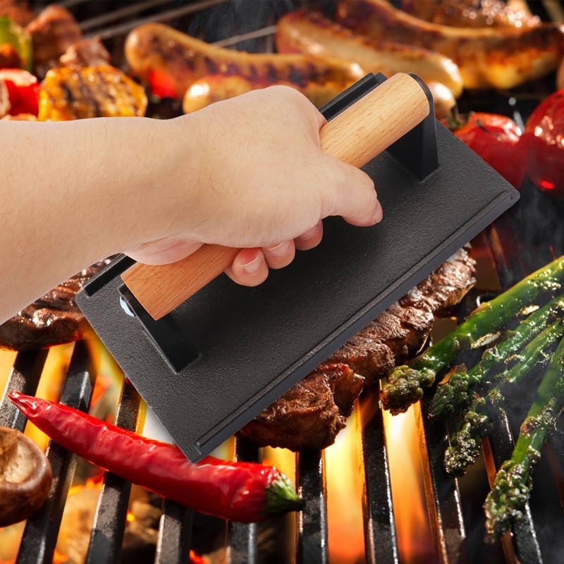3 PCS Cast Iron Grill Press Set Heavy Duty Steak Burger 8.26x4.3 Inch Handle gallery