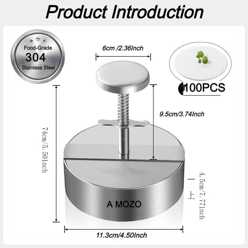 Burger Press with Patty Maker100-Sheet Baking Paper, Stainless Steel Grill Burge gallery