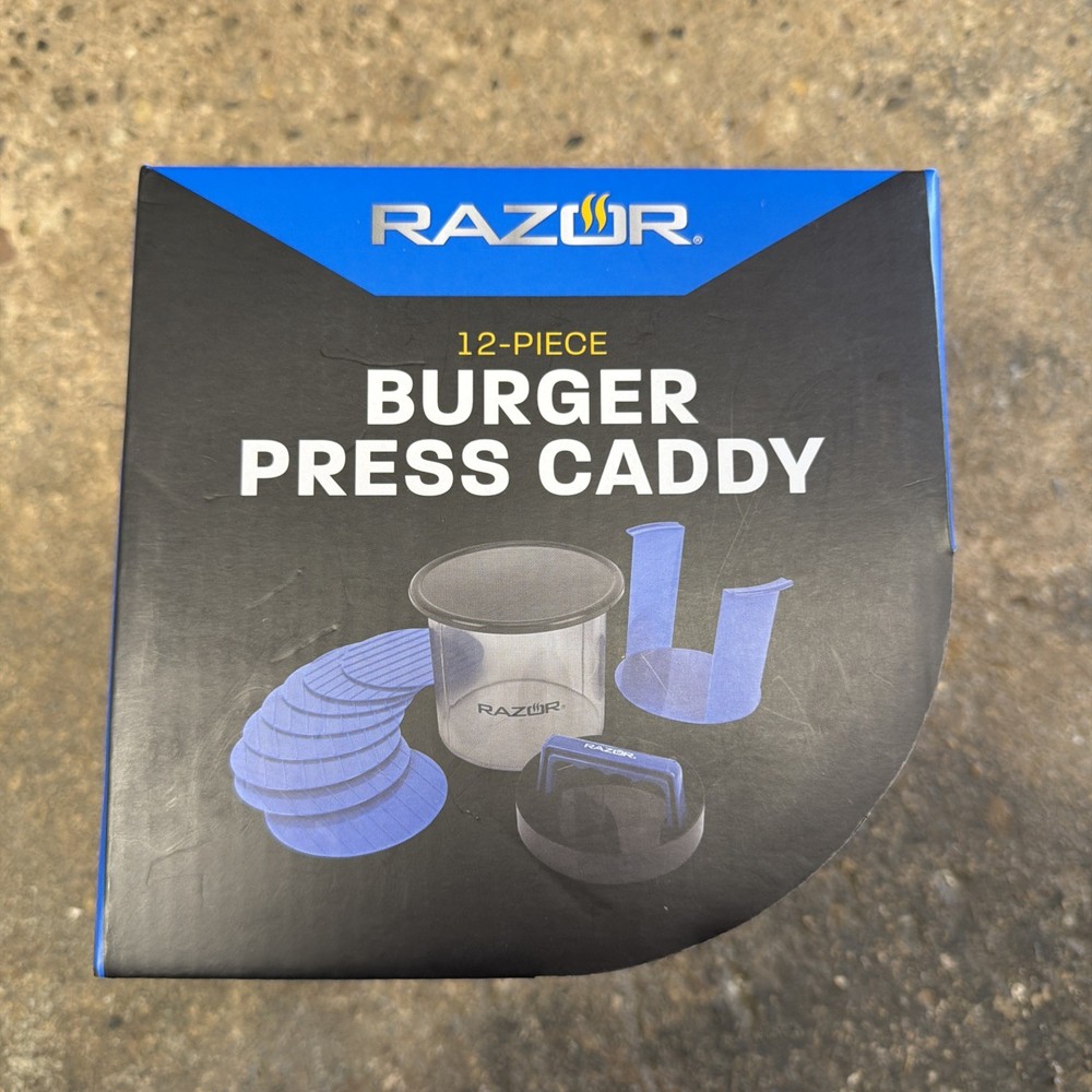 Razor Burger Press Caddy 12-Piece Prep & Store Burger Patties W/ Easy Pull Tabs