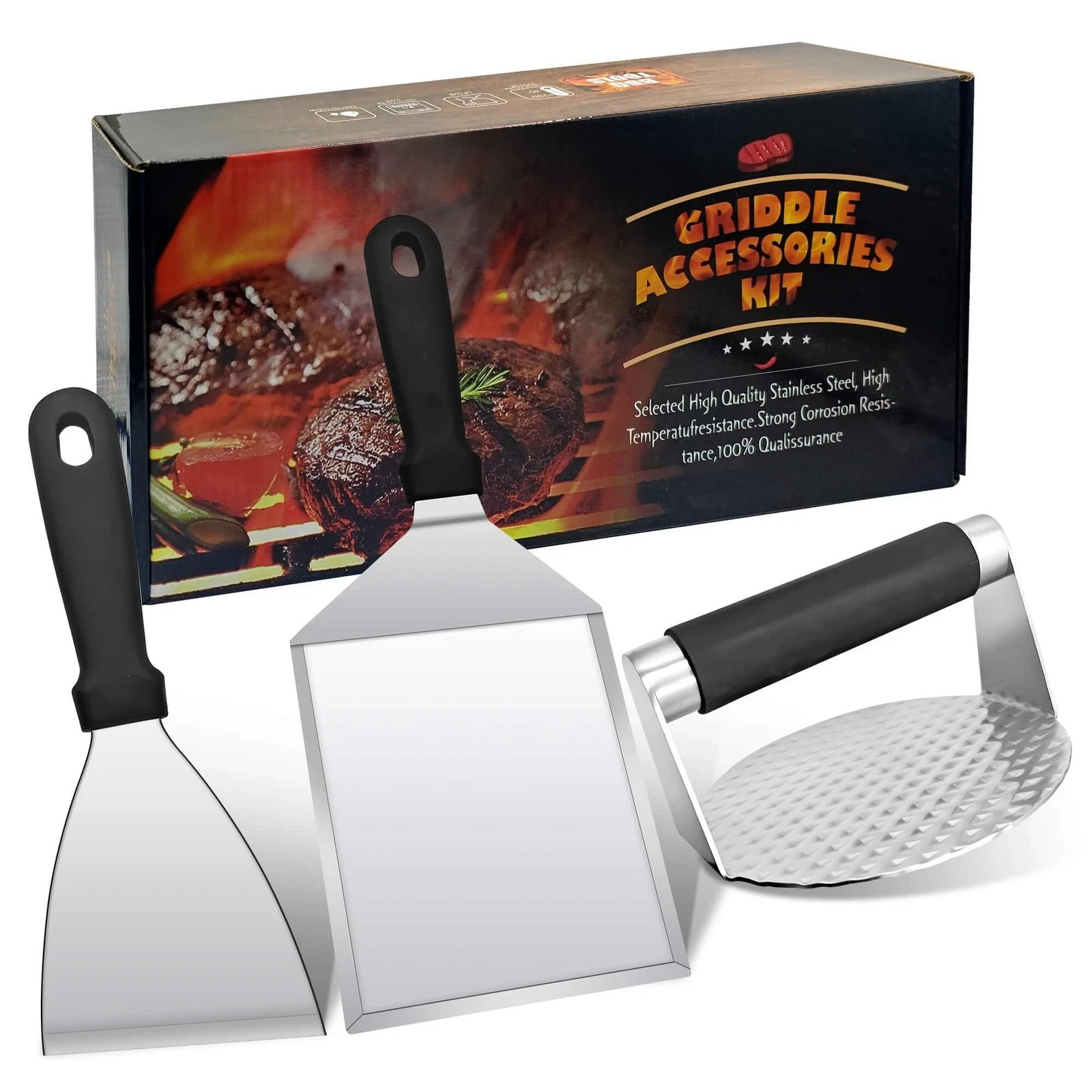 3PCS Smash Burger Press Kit - Hamburger Spatula Griddle Scraper NONSTICK gallery