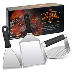 3PCS Smash Burger Press Kit – Hamburger Spatula Griddle Scraper NONSTICK