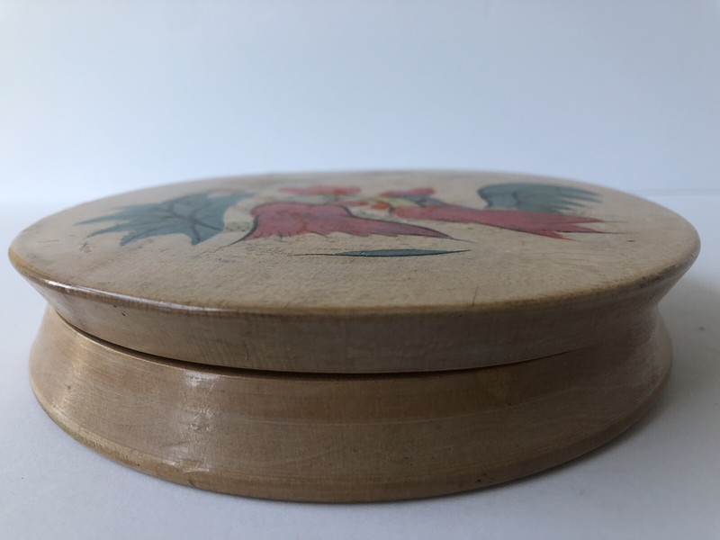 Wood Hinged Hamburger Press Fighting Roosters Vintage Japan 1950s gallery