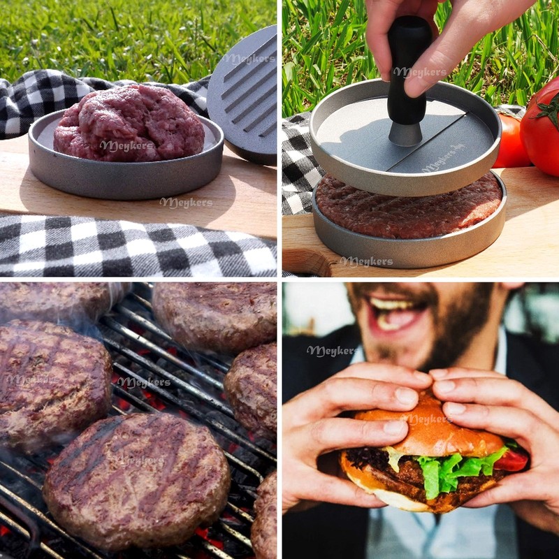 Hamburger Press Patty Maker 100 Papers Set Heavy Duty Cast Aluminum Non Stick gallery