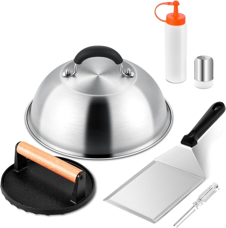 Leonyo Smashed Burger Kit, 9" Cheese Melting Dome, 7" Press, Griddle... gallery