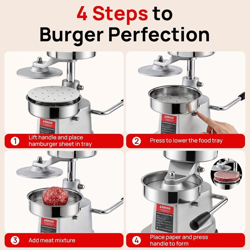 Commercial Burger Patty Maker 6", Stainless Steel Heavy Duty Burger Press Meat gallery