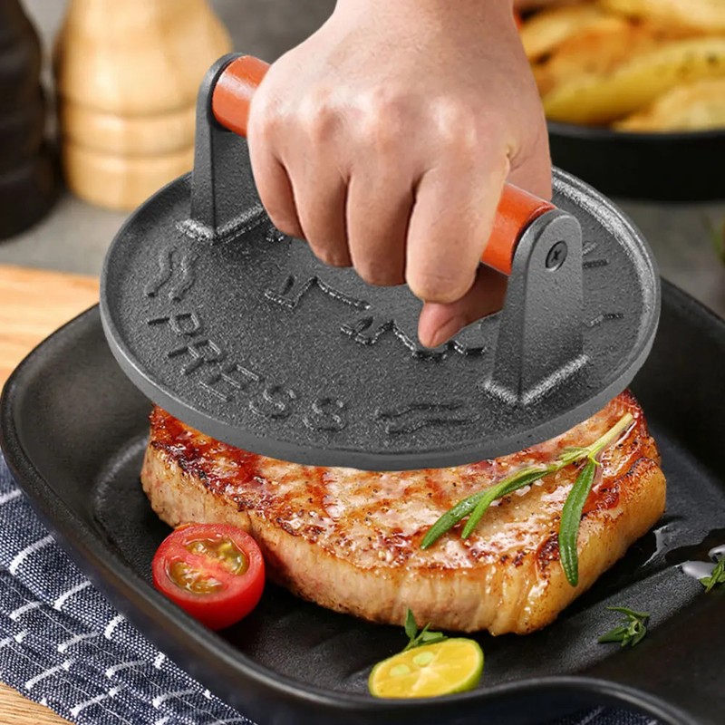 Burger Press Cast Iron Heavy-Duty Hamburger Patties Smash Meat Masher Circular gallery