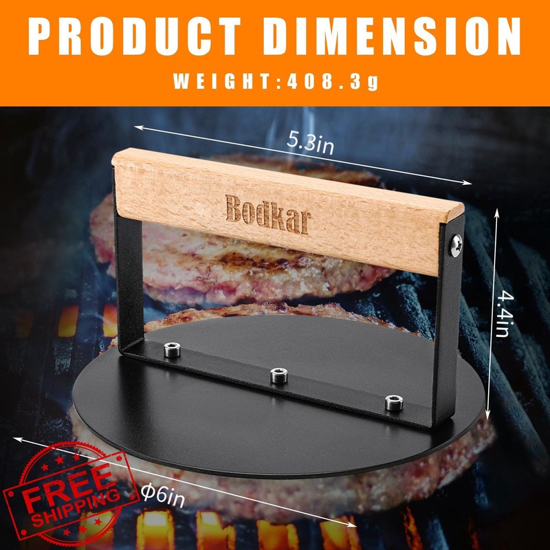 bodkar 6" Smash Burger Press Black Wood Handle gallery