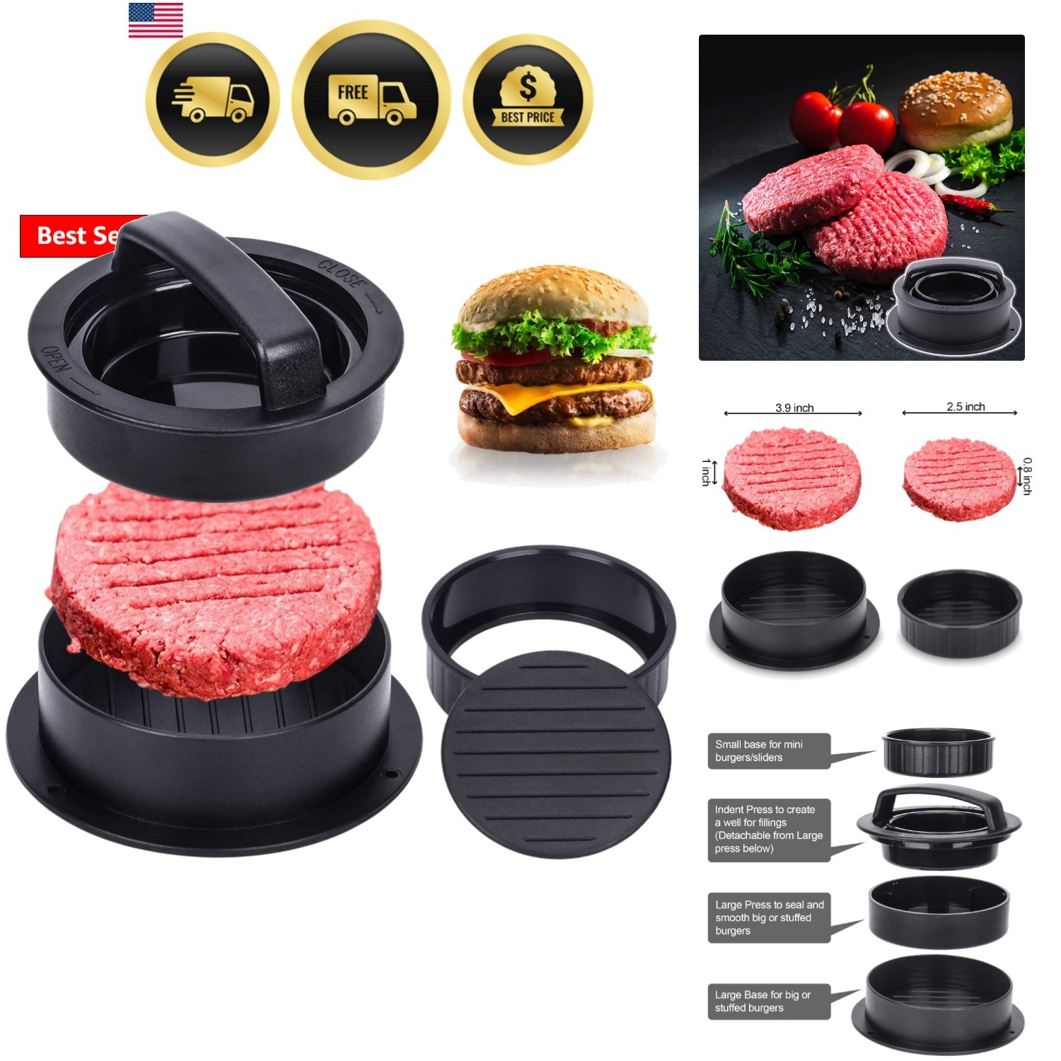 Burger Press, Hamburger Press Patty Maker With 100Pcs Hamburger Patty Paper, ... gallery