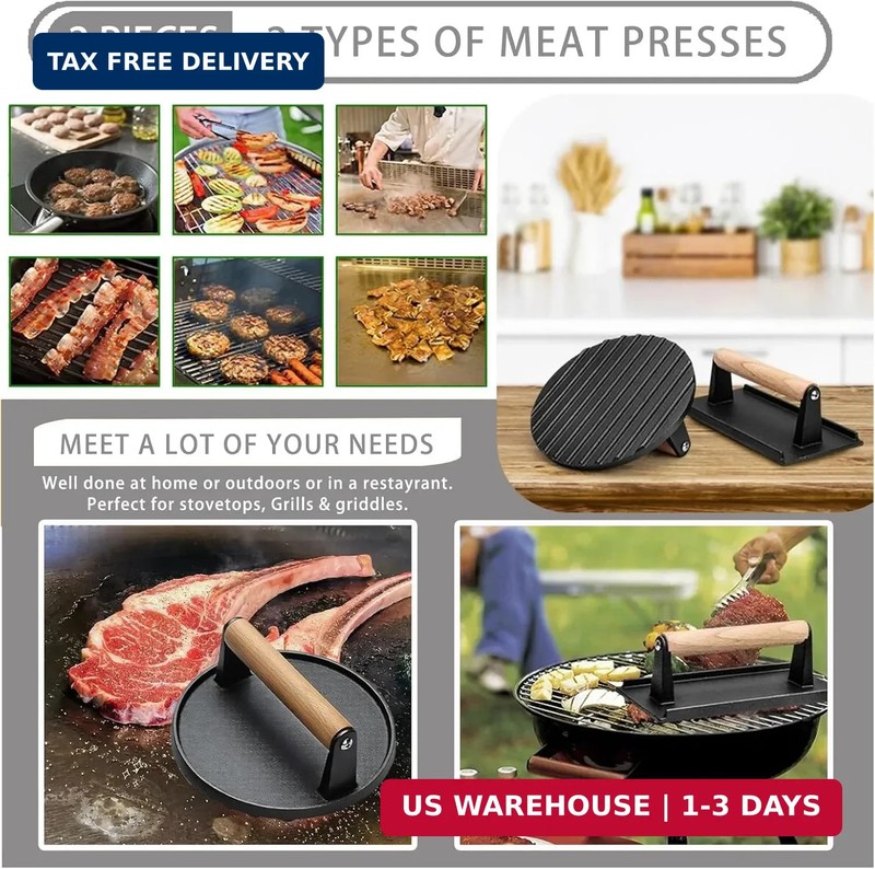Smash Burger Press Kit 56 Pcs,7.9 Inch Cast Iron Hamburger Smasher Tool,Grill Pr gallery