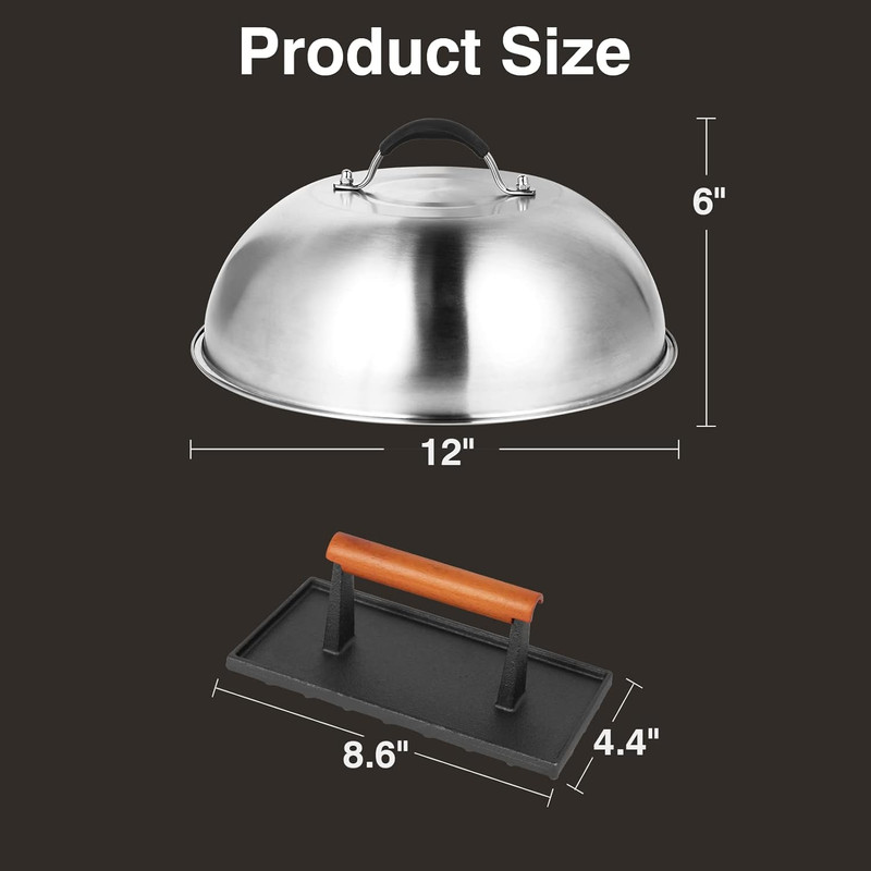 12" Melting Dome Cast Iron Griddle Burger Bacon Press Accessories for Blackstone gallery