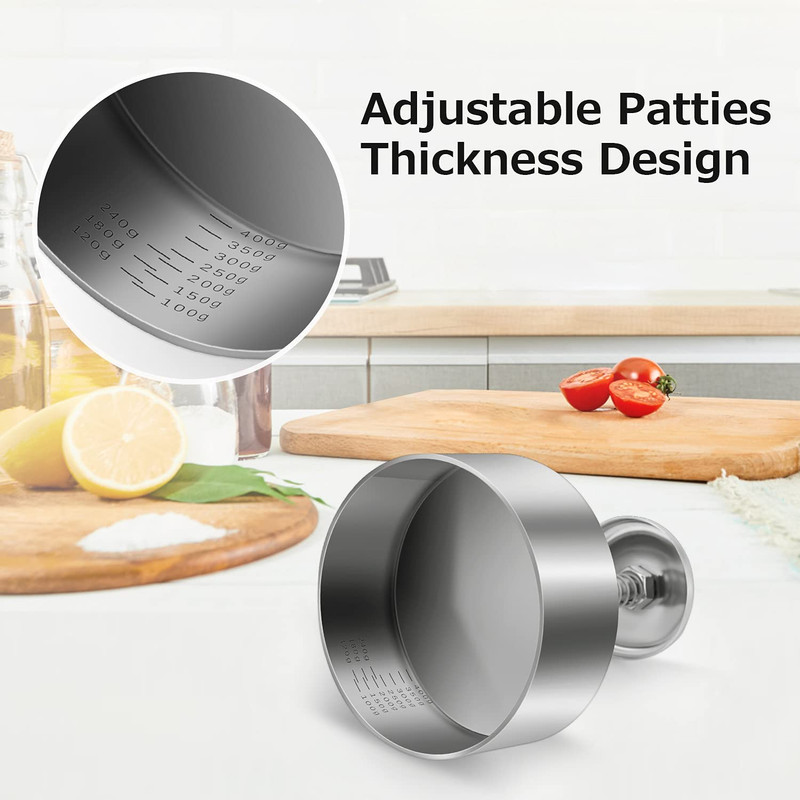 Burger Press, Stainless Steel Adjustable Hamburger Meat Press, Non Stick Patty M gallery