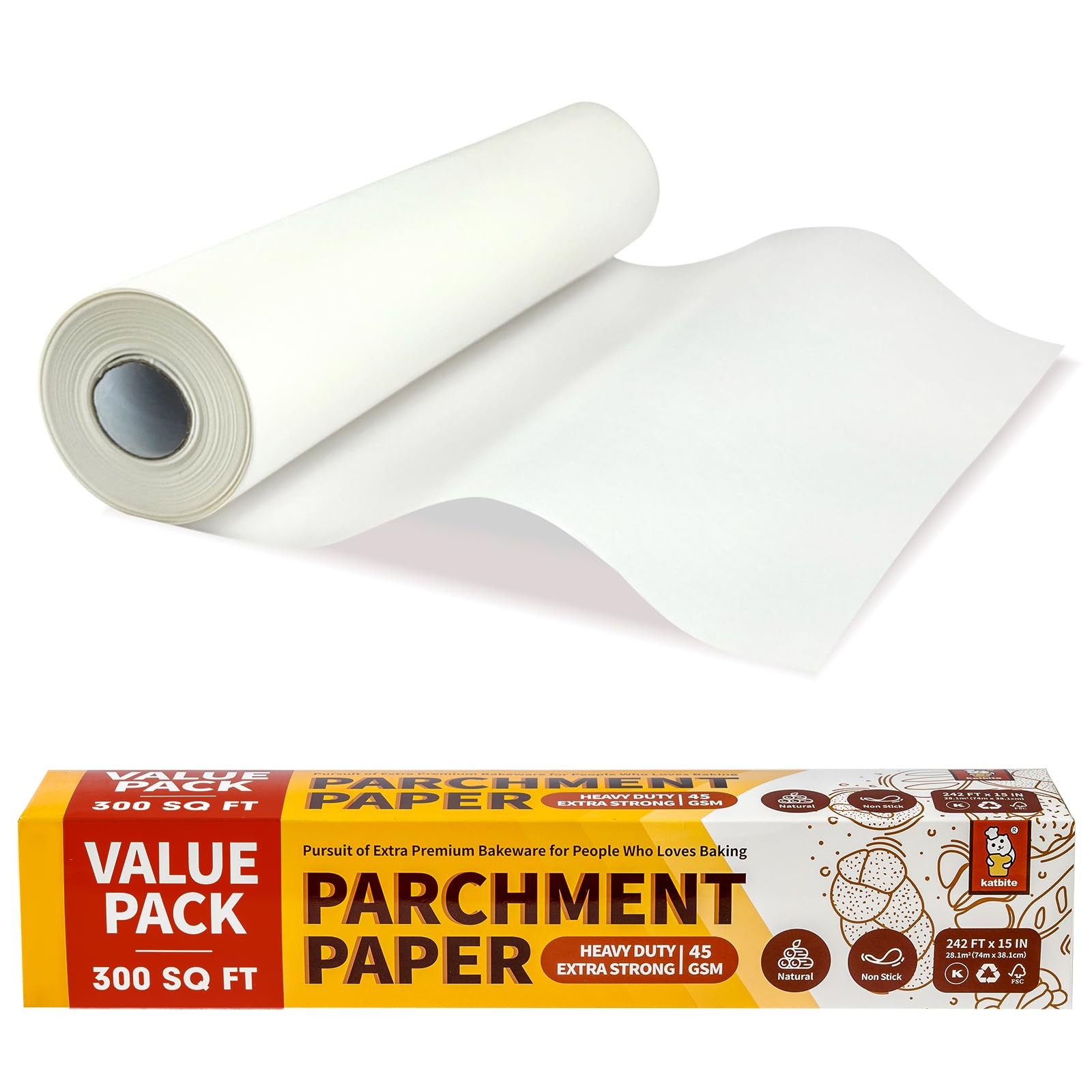 Katbite 15in x 242ft, 300 Sq.Ft Value Pack Parchment 15 in x 242 ft, White gallery