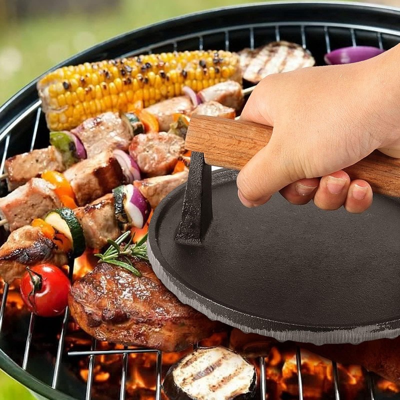 2 PCS 7 Inch Round Heavy Duty Cast Iron Grill Press, Steak Weight Bacon Barbe... gallery