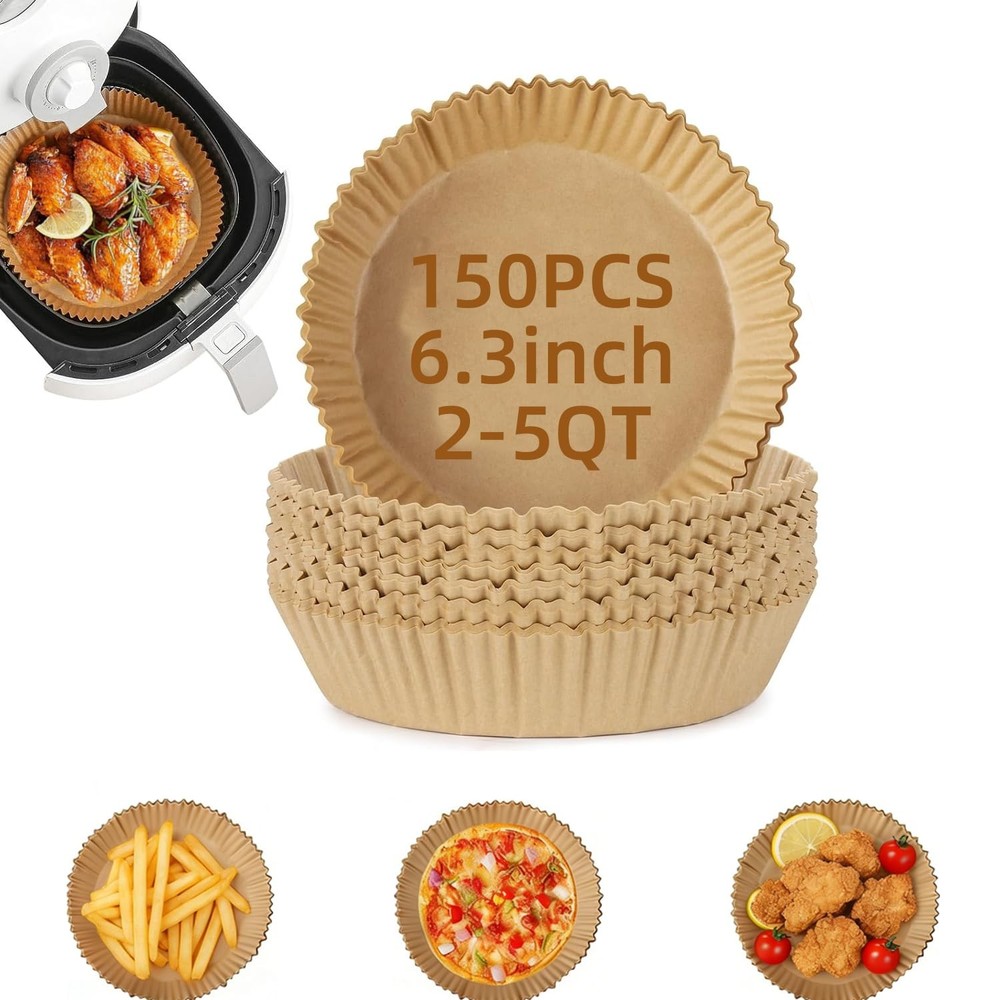 150Pcs Air Fryer Liners, 8 Inch Square 7.8inch X 1.77inch, natural wood color