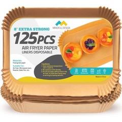 Mindful Design Air Fryer Paper Liners,125Pcs Rectangle 8.5″x5.5″, Tan