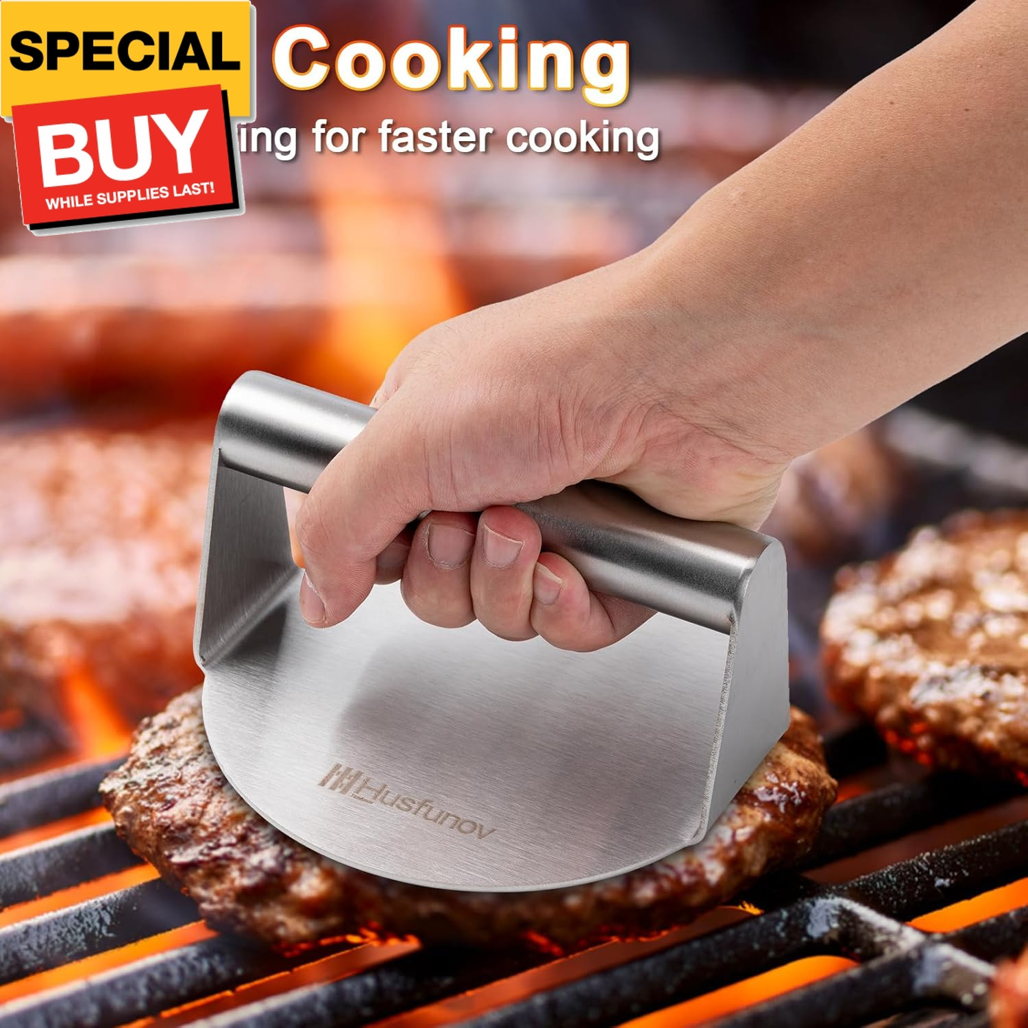 Stainless Steel Burger Press, 5.5 Inch Round Smasher,Non-Stick Smooth Hamburger gallery