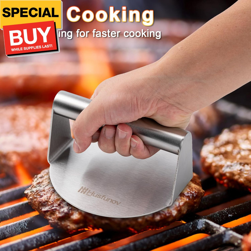 Stainless Steel Burger Press, 5.5 Inch Round Smasher,Non-Stick Smooth Hamburger gallery