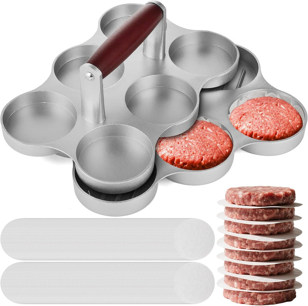 Mini Burger Press Small Meat Patty Maker with 300 Patty Papers Round Shape Press