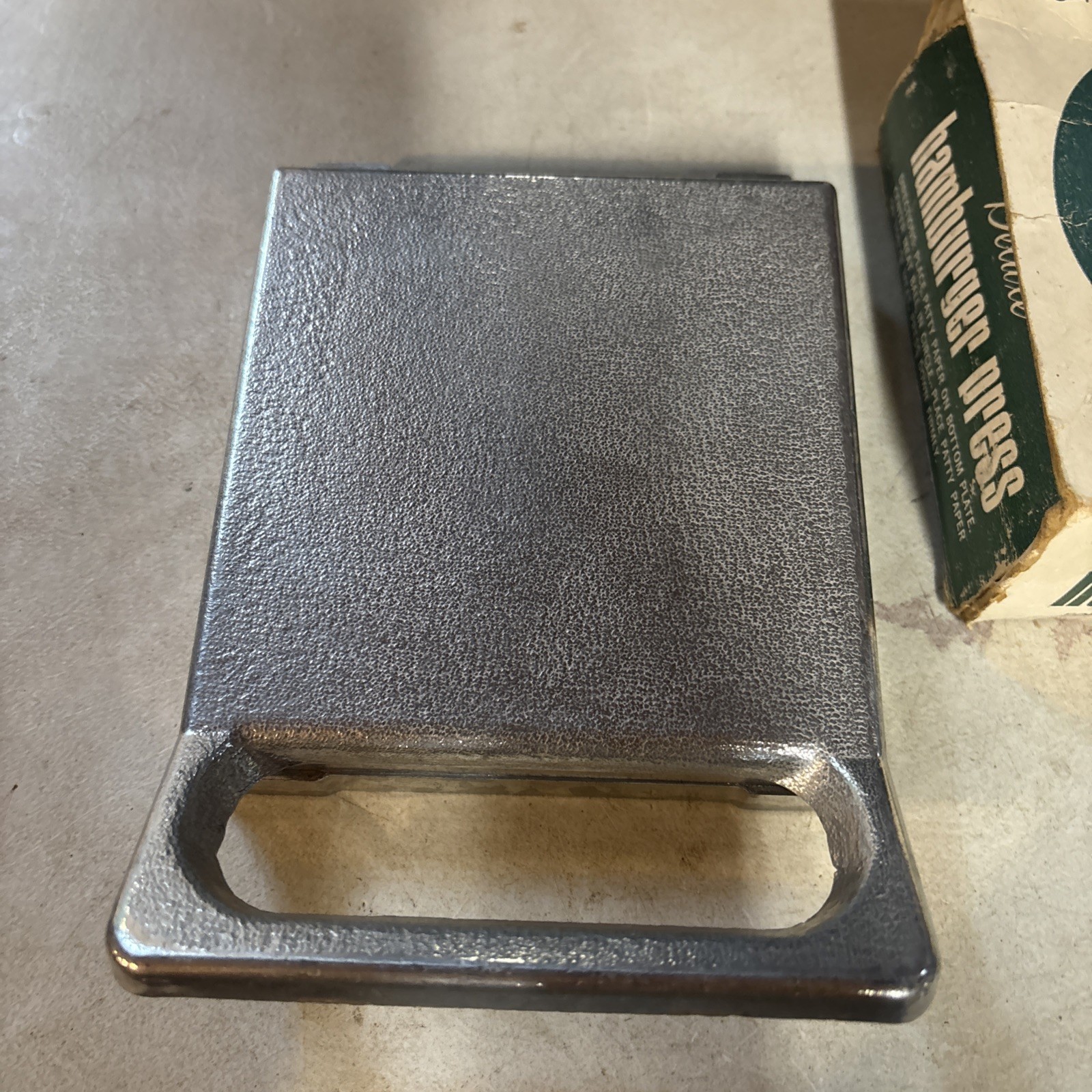 Kitchen-Quip Deluxe Vintage Chrome Plated Hamburger Press in Box - Read gallery