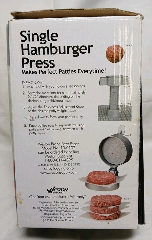 Weston Burger Single Hamburger Press 4 1/2" Patties Open Box gallery