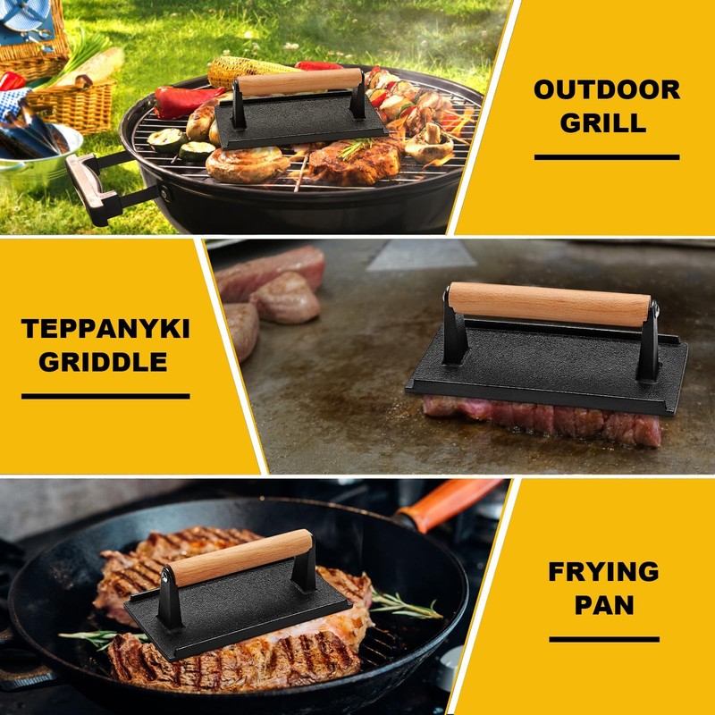 Burger Press Smash for Blackstone Griddle Heavy Duty Cast Iron Rectangular gallery