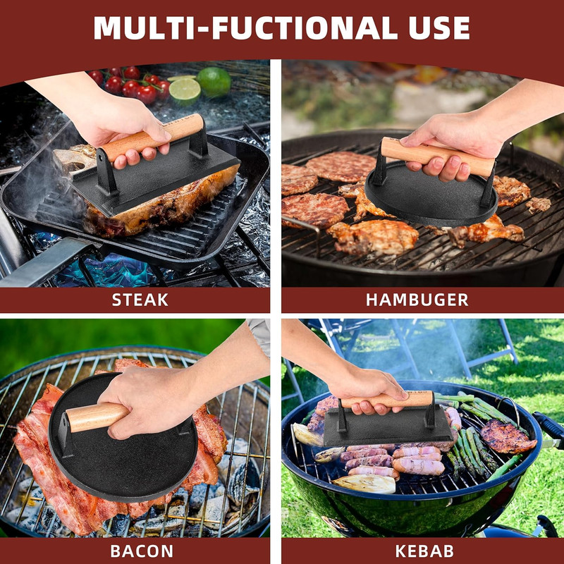Burger Press Heavy-Duty Cast Iron Smashed Meat Steak Weight Grill Griddle Press gallery