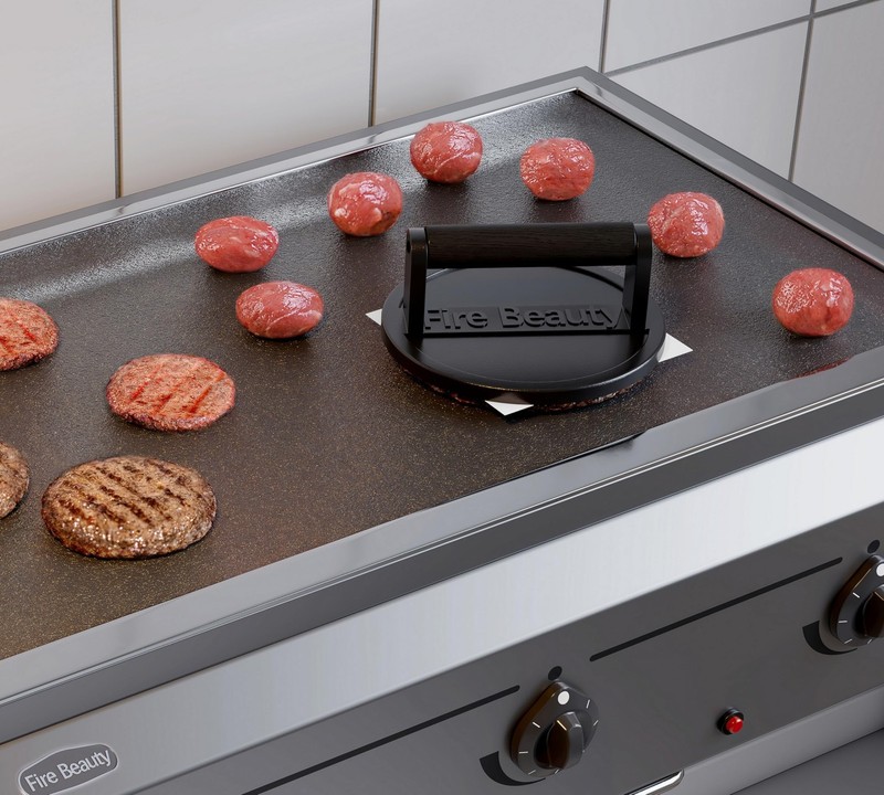 Cast Iron Burger Press 6.5" with Wood Handle - Food-Grade Grill Press for Bacon, gallery