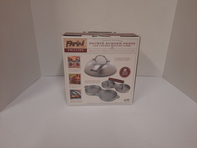 Parini Double Non-Stick Burger Press & Cheese Melting Dome 8.75" NIB gallery