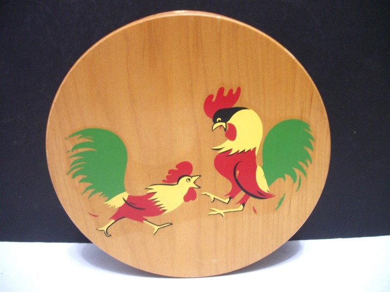 Vtg Wood Rooster Press MCM Use or Hang for Decor 5" Patty size Cottage Rustic gallery