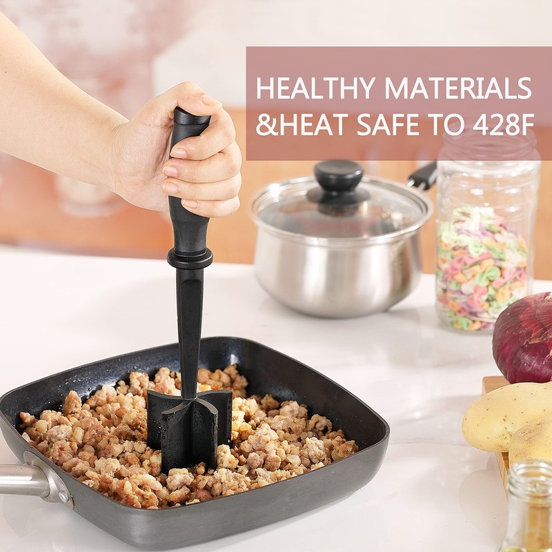 Meat Chopper Masher for Ground Beef and Hamburger Meat, Heat 11*2.5, Black gallery
