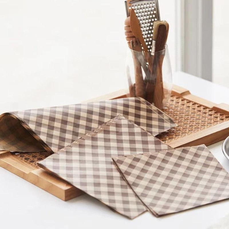 100Pcs Wax Paper Sheets for 7.1×7.1 in, Coffee-colored checkered in gallery
