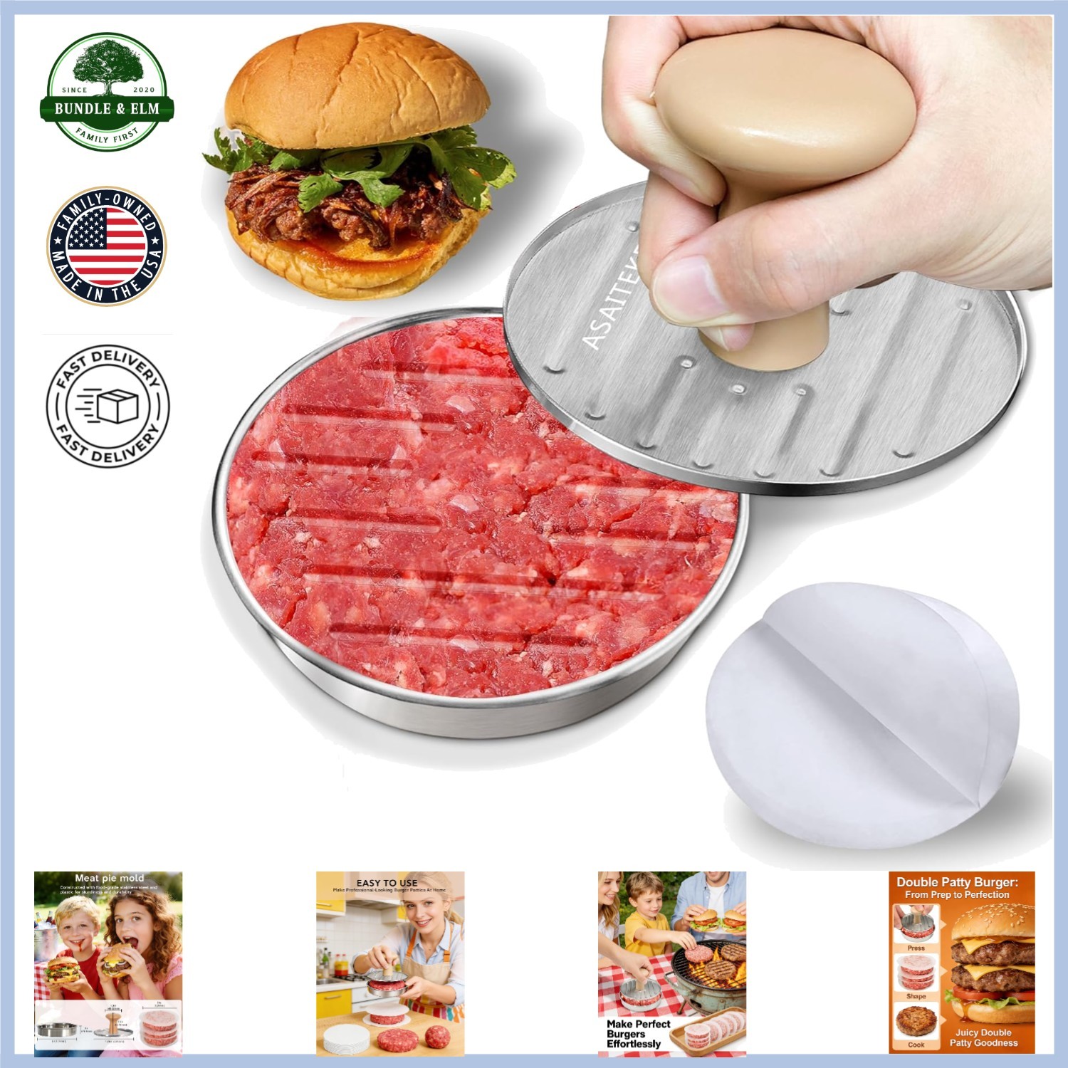 Heavy-Duty Stainless Steel Burger Press for Perfectly Shaped Patties Every Time gallery