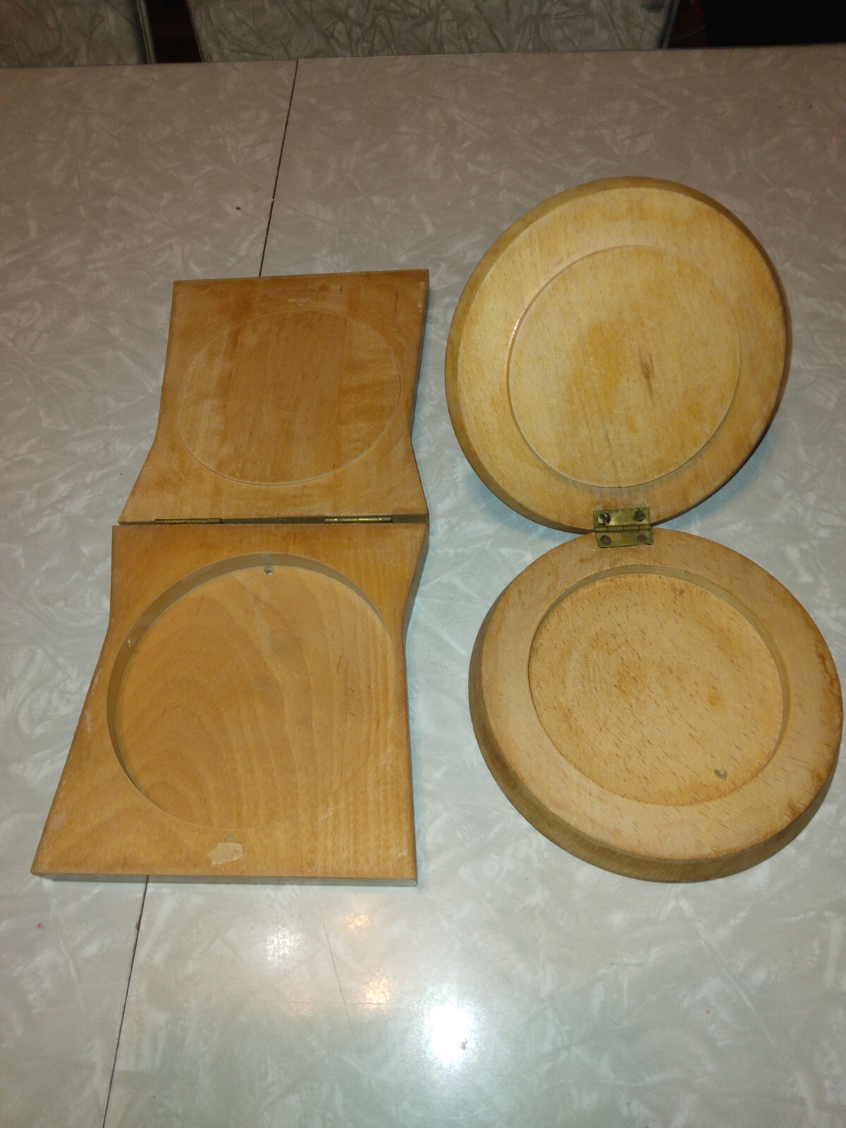 Vintage Hamburger Presses (2) Japanese Hinged Wood Roosters Chicken Farm Kitchen gallery