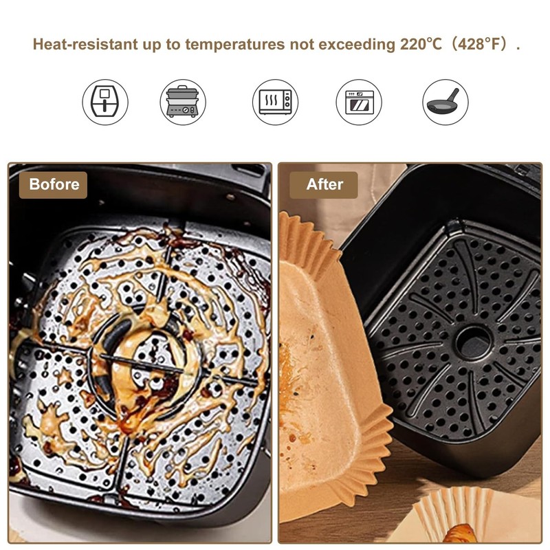SHINYMOMO Air Fryer Liners Disposable Paper,100Pcs Airfryer 6.3”Square, Beige gallery