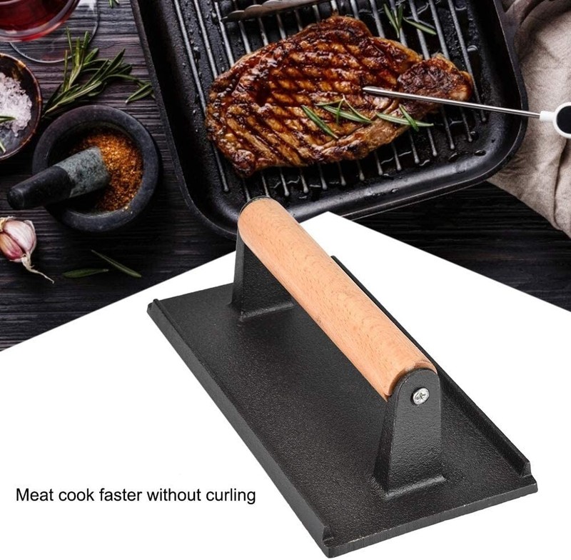 Cast Iron Steak Press Bacon Weight BBQ Hamburger Grills Meat Presser Skillet gallery