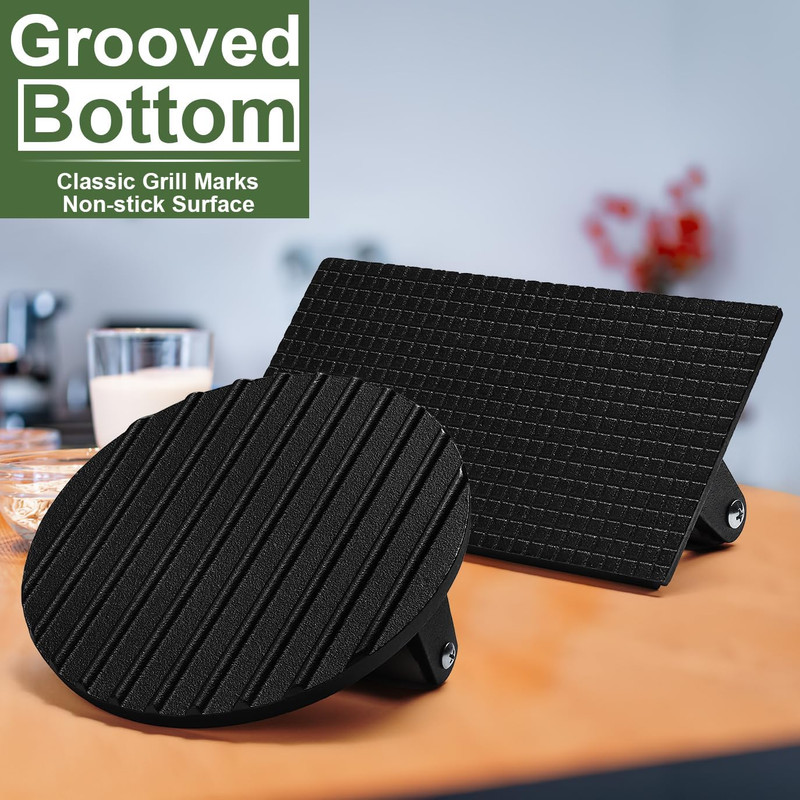 Burger Press, 7" round & 8.2"X4.3" Rectangle Heavy-Duty Cast Iron Smash Bacon Pr gallery